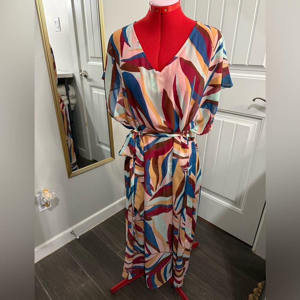 Lane Bryant Bold Floral Print Cap-Sleeve Chiffon Midi Dress size 18